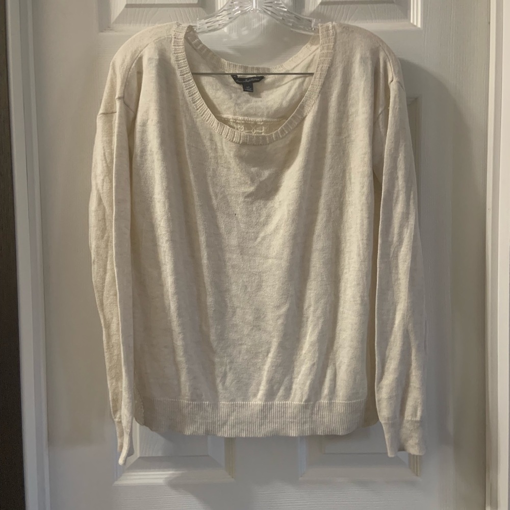 AEO Cream Scoop Neck Lace Back Sweater S - Picture 1 of 8